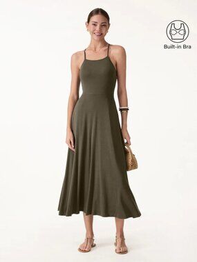 OGL Soft Linen Knit Spaghetti Midi Bra Dress
